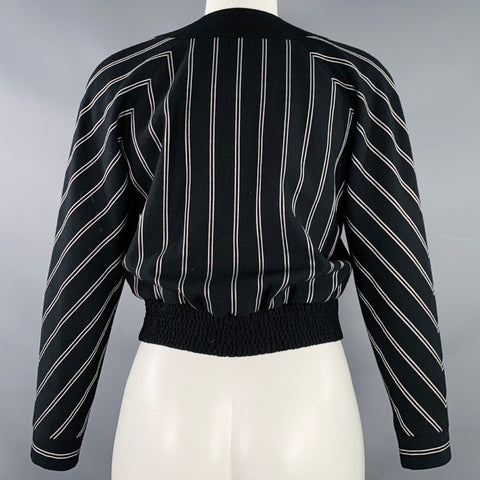 PALLANT Size 6 Black White Virgin Wool Stripe Zip Up Jacket Blazer