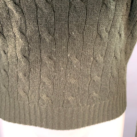 RALPH LAUREN Size S Green Cashmere Cable Crew Neck Sweater