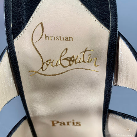CHRISTIAN LOUBOUTIN Size 6.5 Black Leather Ankle Strap Heels Pumps