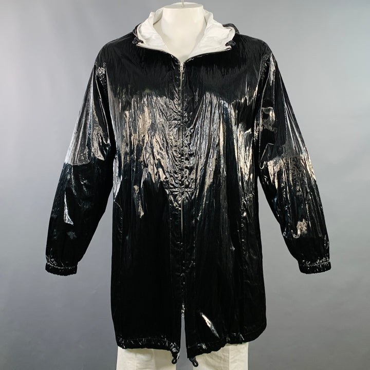 DRIES VAN NOTEN Size L Black White Polyethylene Blend Zip Up  Hooded Coat
