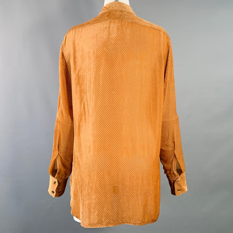 SIES MARJAN Size 4 Tan Viscose Silk Velvet Diagonal Stripe One Pocket Shirt