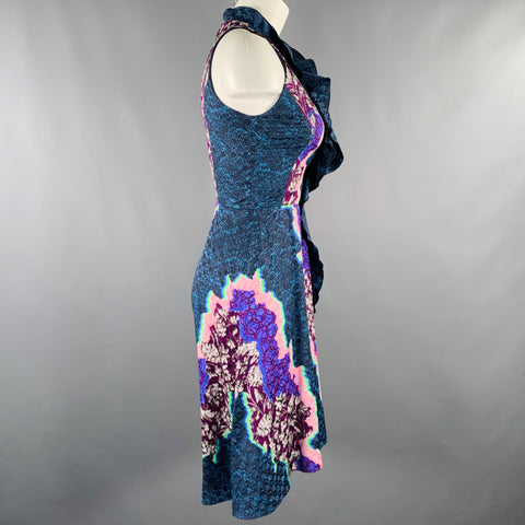 PETER PILOTTO Size 2 Blue Multi Color Floral Halter Dress
