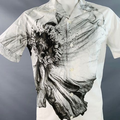 ALEXANDER MCQUEEN Size XL White Grey Floral Print Cotton Short Sleeve Shirt