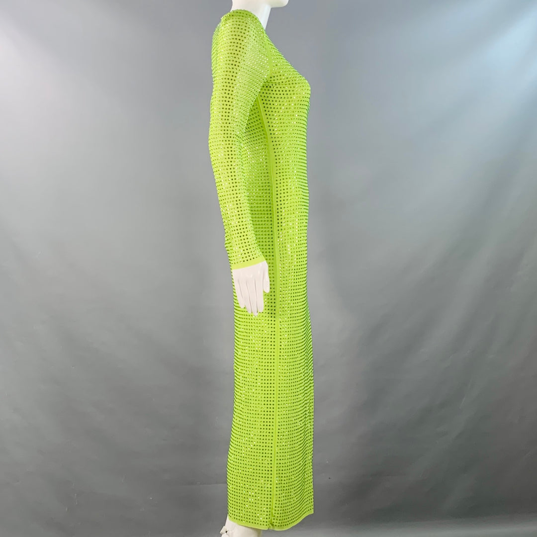 SELF-PORTRAIT Size 4 Neon Green Polyester Blend Rhinestones Long Cockt   Sui Generis Designer Consignment