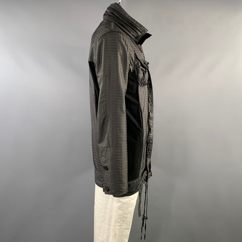 COSA NOSTRA Size L Charcoal Herringbone Zip Up Jacket