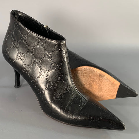GUCCI Size 6 Guccissima Black Leather Embossed Monogram Side Zipper Boots