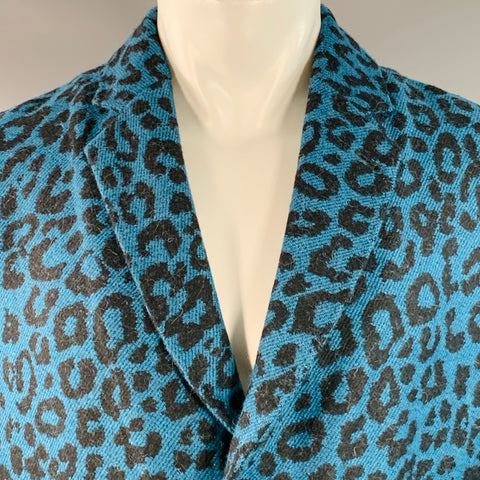 PAUL SMITH Size 38 Blue Black Animal Print Wool Alpaca Notch Lapel Coat