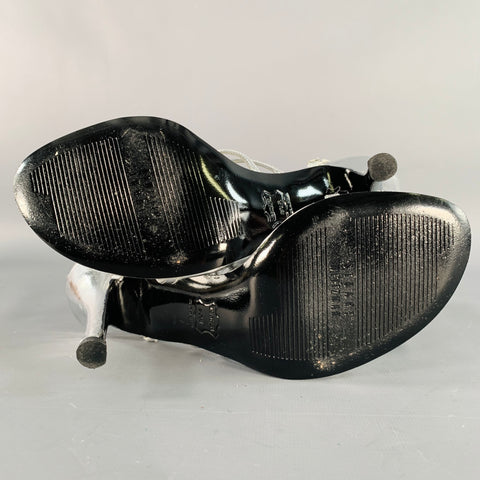 STUART WEITZMAN Size 6 Metallic Silver Patent Leather Strappy Ankle Strap Sandals