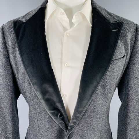 DOLCE & GABBANA Size 40 Long Grey Two Toned Virgin Wool Blend Sport Coat