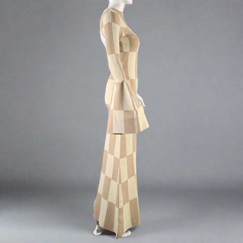 A.W.A.K.E.MODE Size XS Beige Camel Viscose Polyester Color Block Long Dress