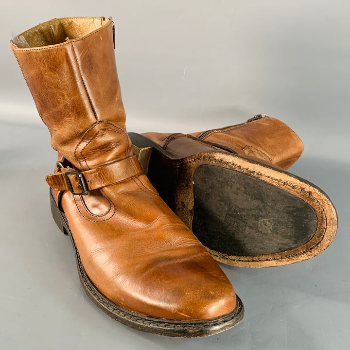 FRYE Size 13 Brown Leather Side Zipper Harness Boots