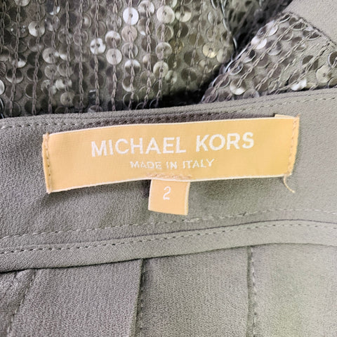 MICHAEL KORS COLLECTION Size 2 Grey Silk Sequined Pleated Dress Pants