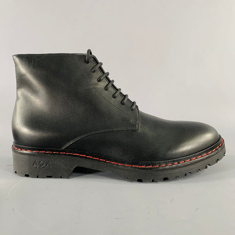 424 ON FAIRFAX Size 11 Black Contrast Stitch Leather Lace-Up Boots