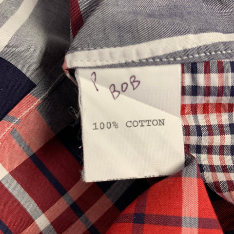 BLACK FLEECE Size M Red White Blue Plaid Cotton Button Down Long Sleeve Shirt