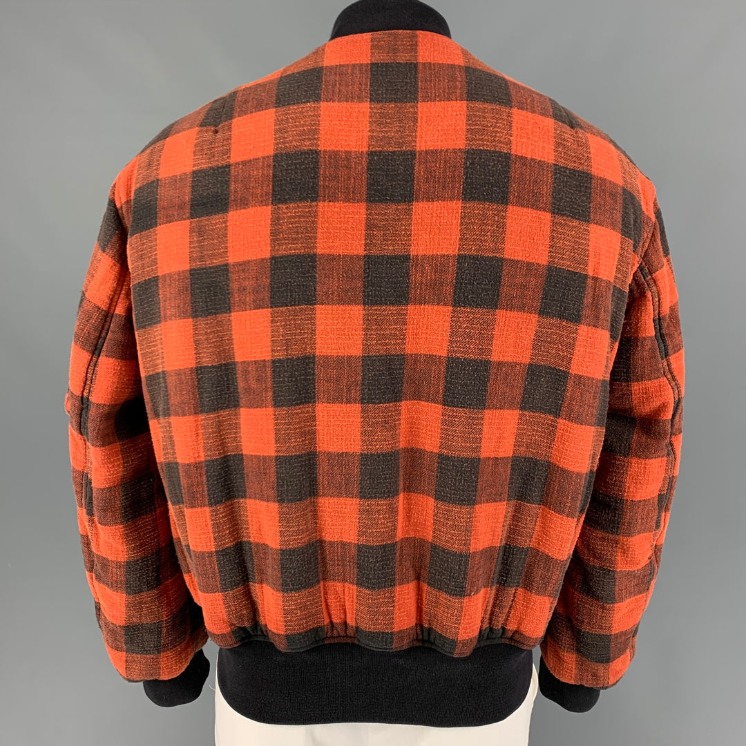 R13 Size M Orange Black Plaid Cotton Reversible Jacket