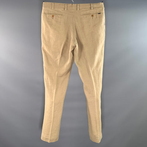 RALPH LAUREN Size 32 Brown Khaki Solid Linen Flat Front Dress Pants