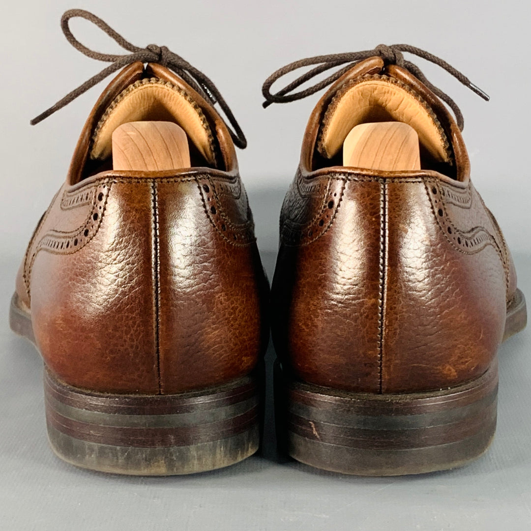 GEORGE CLEVERLEY Size 12 Brown Perforated Pebble Grain Leather Derby Lace-Up Shoes