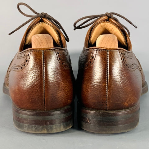 GEORGE CLEVERLEY Size 12 Brown Perforated Pebble Grain Leather Derby Lace-Up Shoes