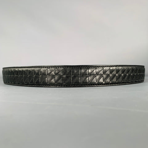 BOTTEGA VENETA Size 34 Black Gold Woven Leather Belt