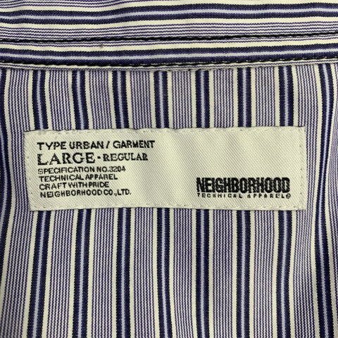 NEIGHBORHOOD Size L Blue Black & White Stripe Cotton Long Sleeve Shirt