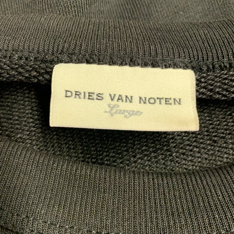 DRIES VAN NOTEN Size L Black Turquoise Applique Cotton Crew Neck Sweatshirt