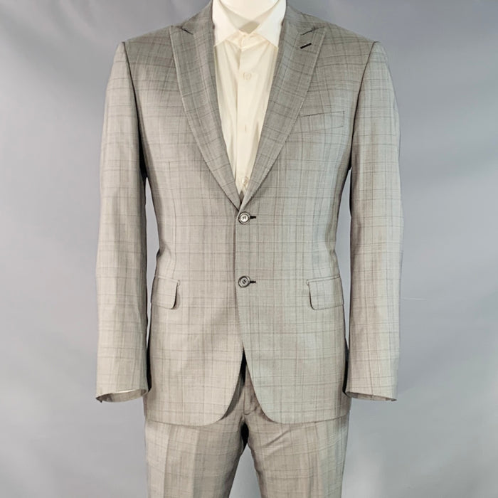 BRIONI Size 42 Regular Grey Black Glenplaid Wool Silk Blend Peak Lapel Suit
