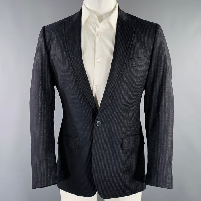 DOLCE & GABBANA Size 36 Navy Stripe Virgin Wool Sport Coat