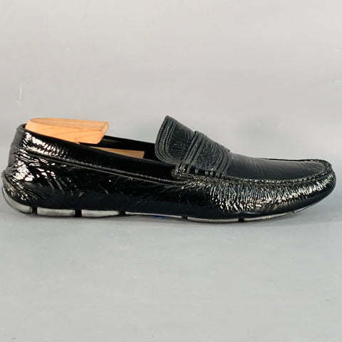 PRADA Size 10.5 Black Patent Leather Slip On Drivers Loafers