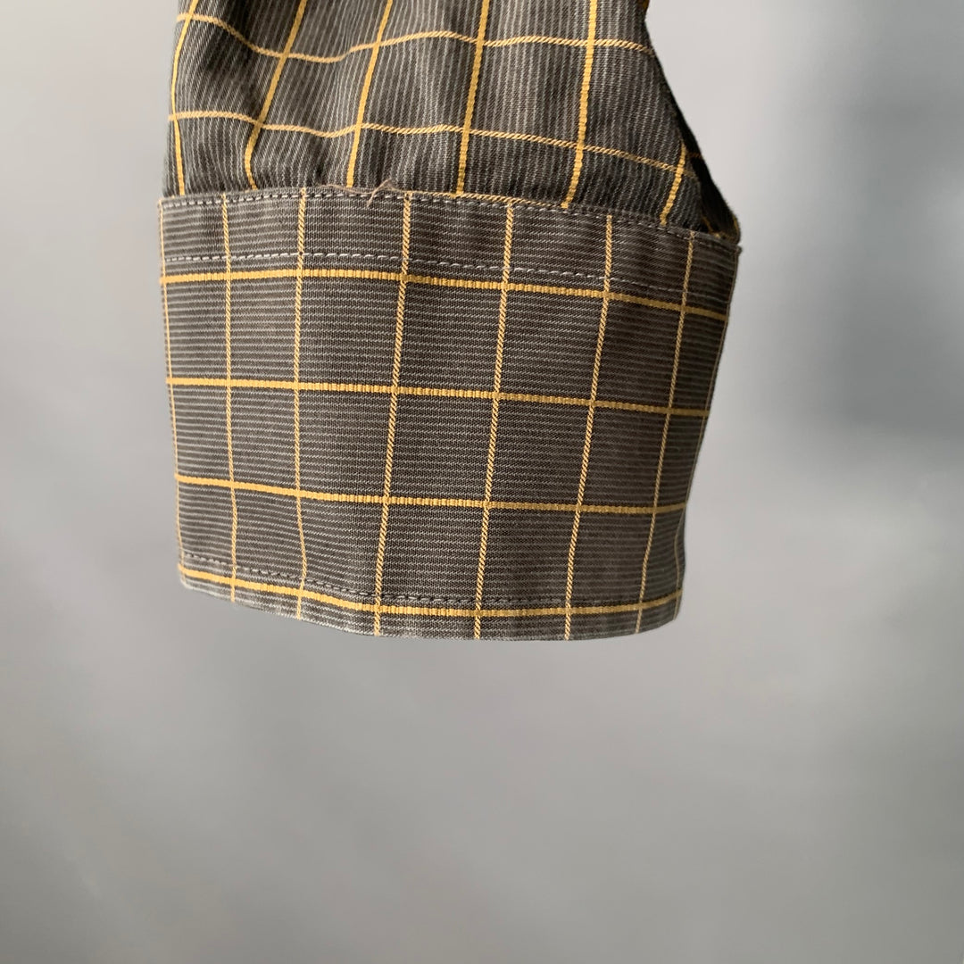 BURBERRY LONDON Size L Grey Mustard Window Pane Cotton Long Sleeve Shirt