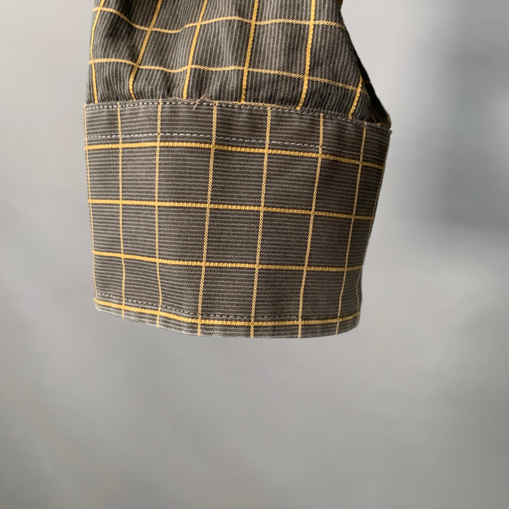 BURBERRY LONDON Size L Grey Mustard Window Pane Cotton Long Sleeve Shirt
