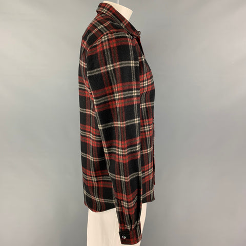 A.P.C. Size XL Black Red White Plaid Wool Nylon Button Up Long Sleeve Shirt