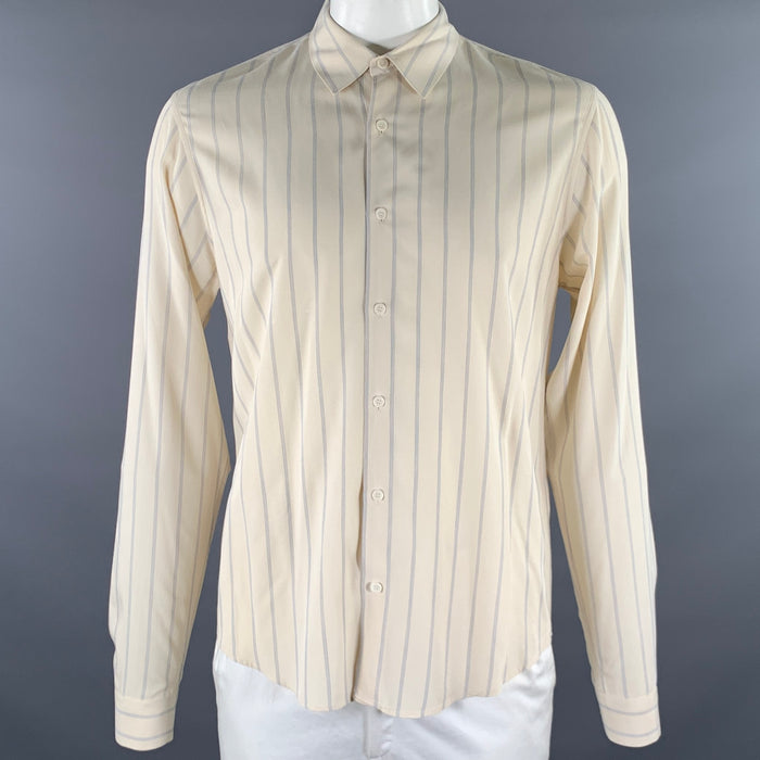 Chemise manches longues Sandro en viscose à rayures crème et bleues, taille XL