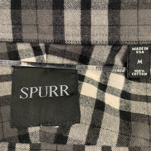 SPURR Size M Black White Plaid Cotton Spread Collar Long Sleeve Shirt
