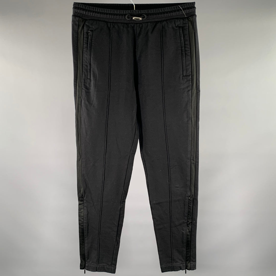 MONCLER Taille S Pantalon décontracté en coton noir à plis nervurés