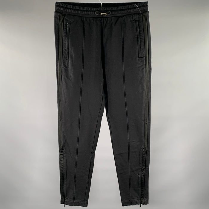 MONCLER Taille S Pantalon décontracté en coton noir à plis nervurés