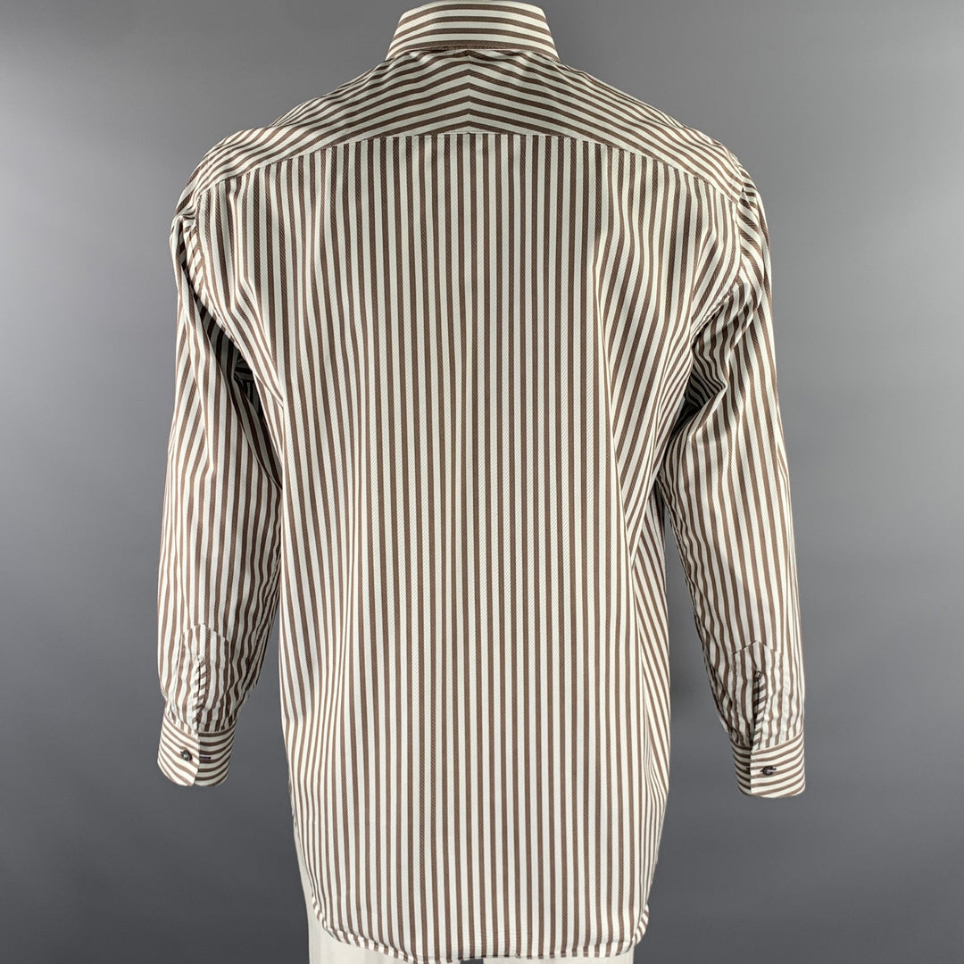 PAUL SMITH Size XL White Brown Striped Cotton Long Sleeve Shirt