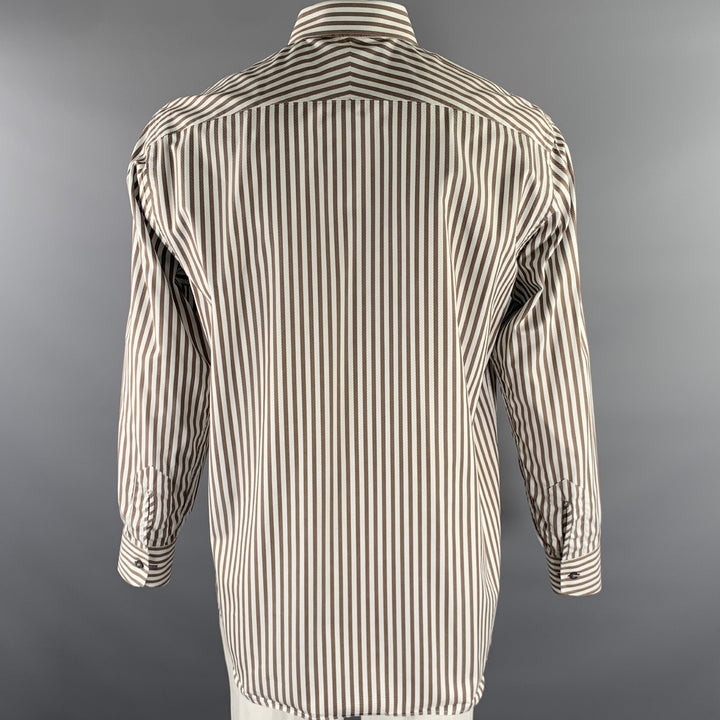 PAUL SMITH Size XL White Brown Striped Cotton Long Sleeve Shirt