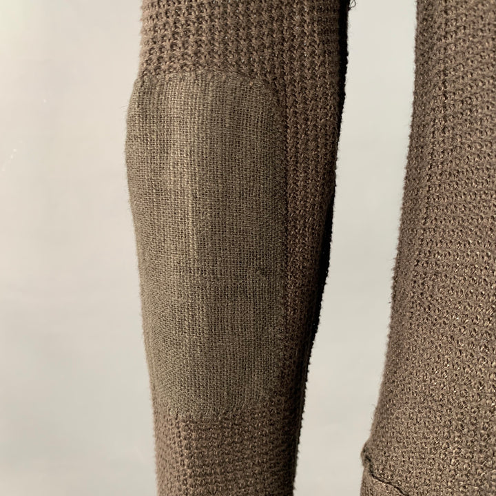 JOHN VARVATOS Size M Brown Waffle Knit Linen Collarless Cardigan