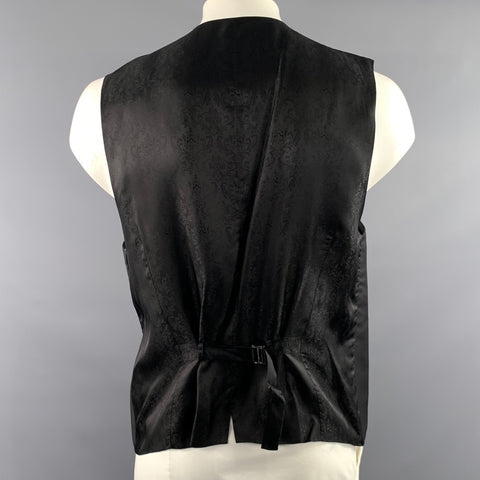 DOLCE & GABBANA Chest Size 44 Black Floral Silk Pleated Vest Formal