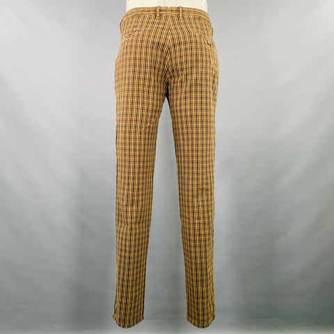INCOTEX Size 35 Brown Black Plaid Cotton Casual Pants