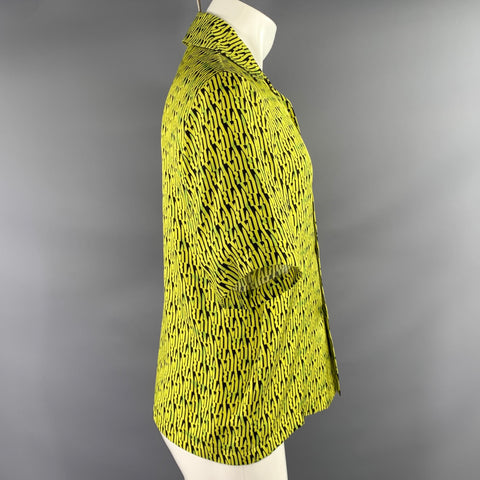 AMIRI SS2020 Size 36 Yellow Lime Logo Silk Button Up Short Sleeve Shirt