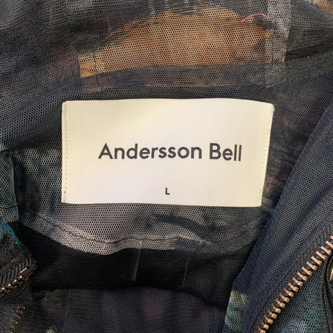ANDERSSON BELL Size L Black Floral Zip Up & Hood Jacket