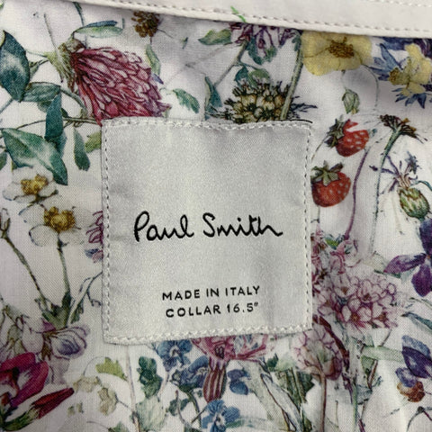 PAUL SMITH Size XL White Multi Color Floral Cotton Long Sleeve Shirt