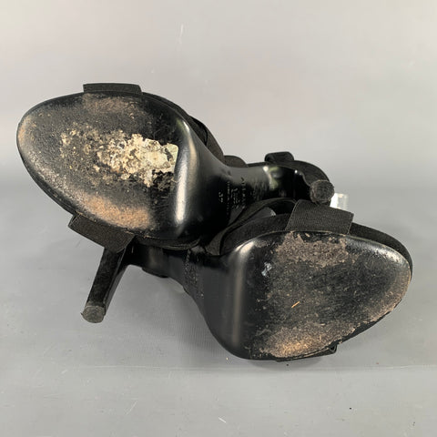 ALLSAINTS Sandales à talons aiguilles en daim noir avec élastique, taille 37