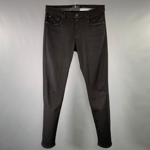 7 FOR ALL MANKIND Size 33 Black Cotton Blend Slim Straight Jeans