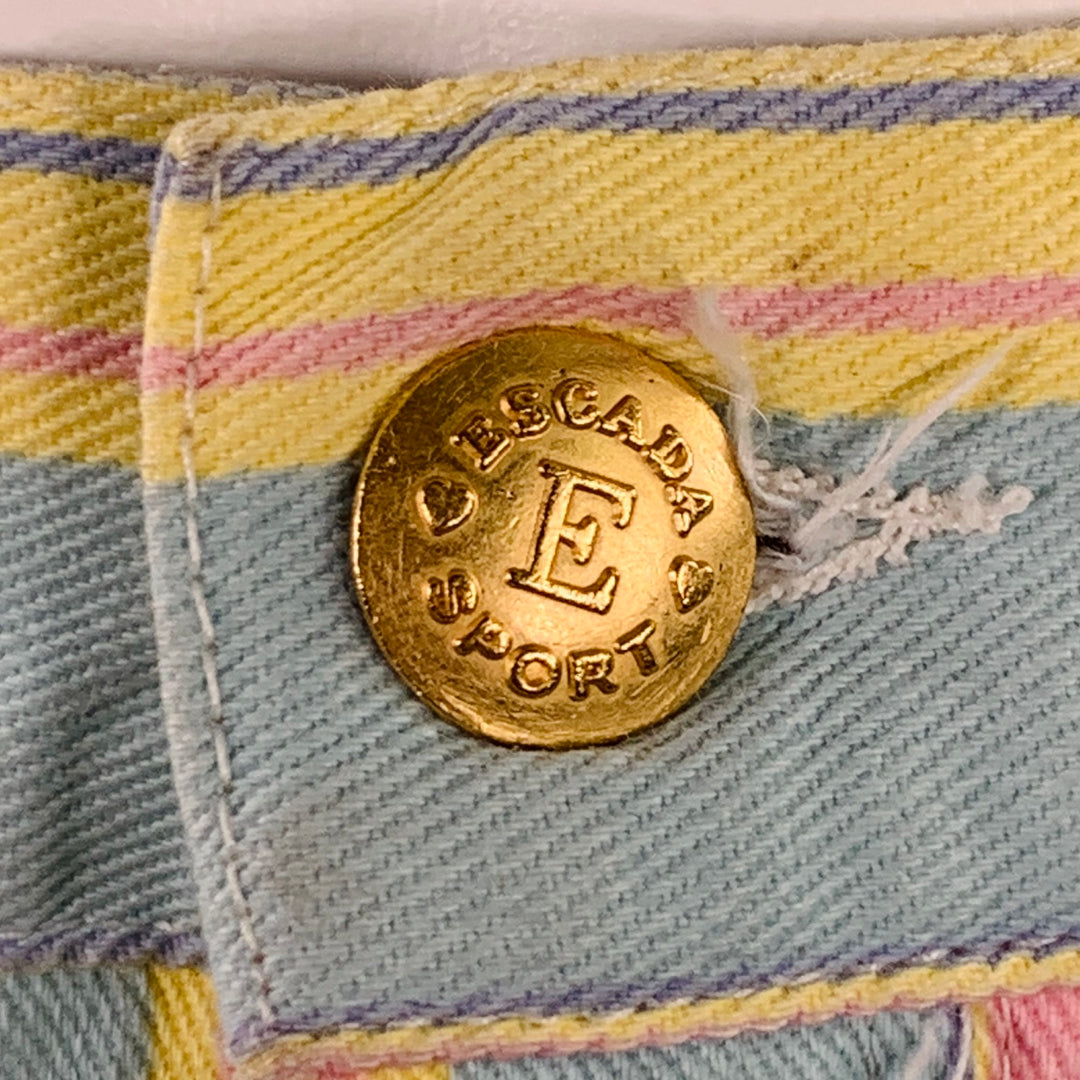 ESCADA Size M Blue Multi Color Cotton Blend Stripe Five Pockets Mini Skirt