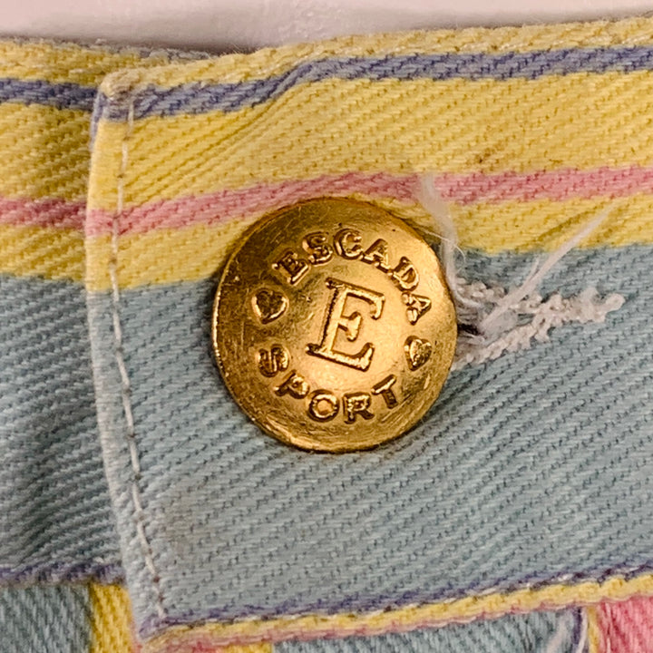 ESCADA Size M Blue Multi Color Cotton Blend Stripe Five Pockets Mini Skirt