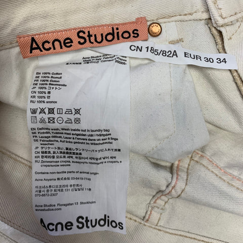 ACNE Size 32 Cream Distressed Cotton Flare Cut Jeans