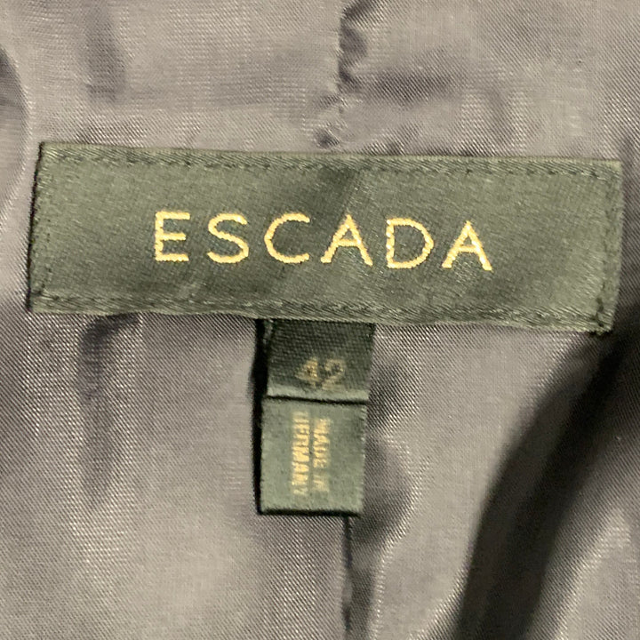 ESCADA Size L Navy Black White Sequined Beaded Floral Jacket Blazer