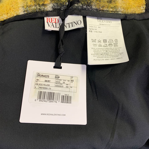 RED VALENTINO Size 8 Yellow Black Wool Blend Plaid Pencil Mid-Calf Skirt